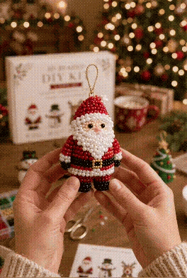 Animated demonstration of beaded Christmas ornament being crafted