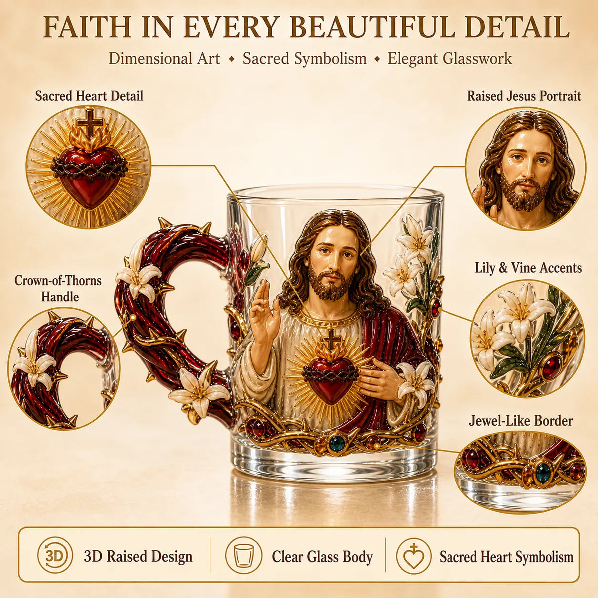 ⏳ Last Day 49% OFF – ✝️ 3D Christian Devotional Glass Mug Collection