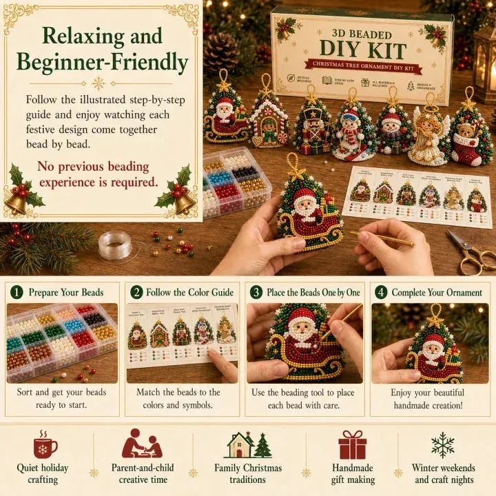 Relaxing beginner-friendly beaded ornament kit with 4-step process