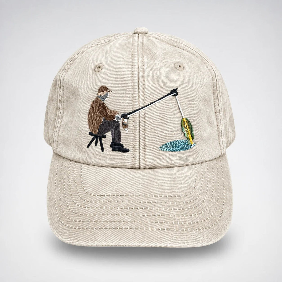 🎣🧢 Catch of the Day Interactive Fishing Cap –🎁 Vintage Washed Moving Fish Hat