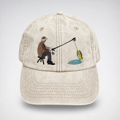 🎣🧢 Catch of the Day Interactive Fishing Cap –🎁 Vintage Washed Moving Fish Hat