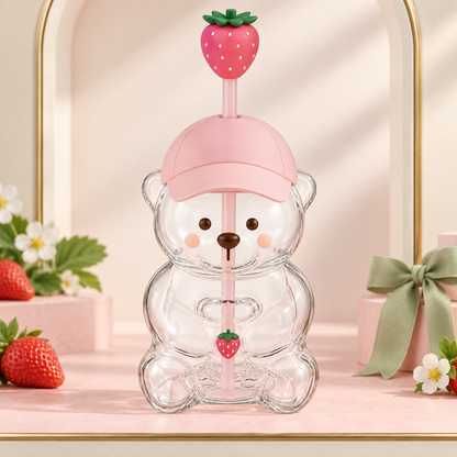 Kawaii Animals Glass Tumbler with Straw