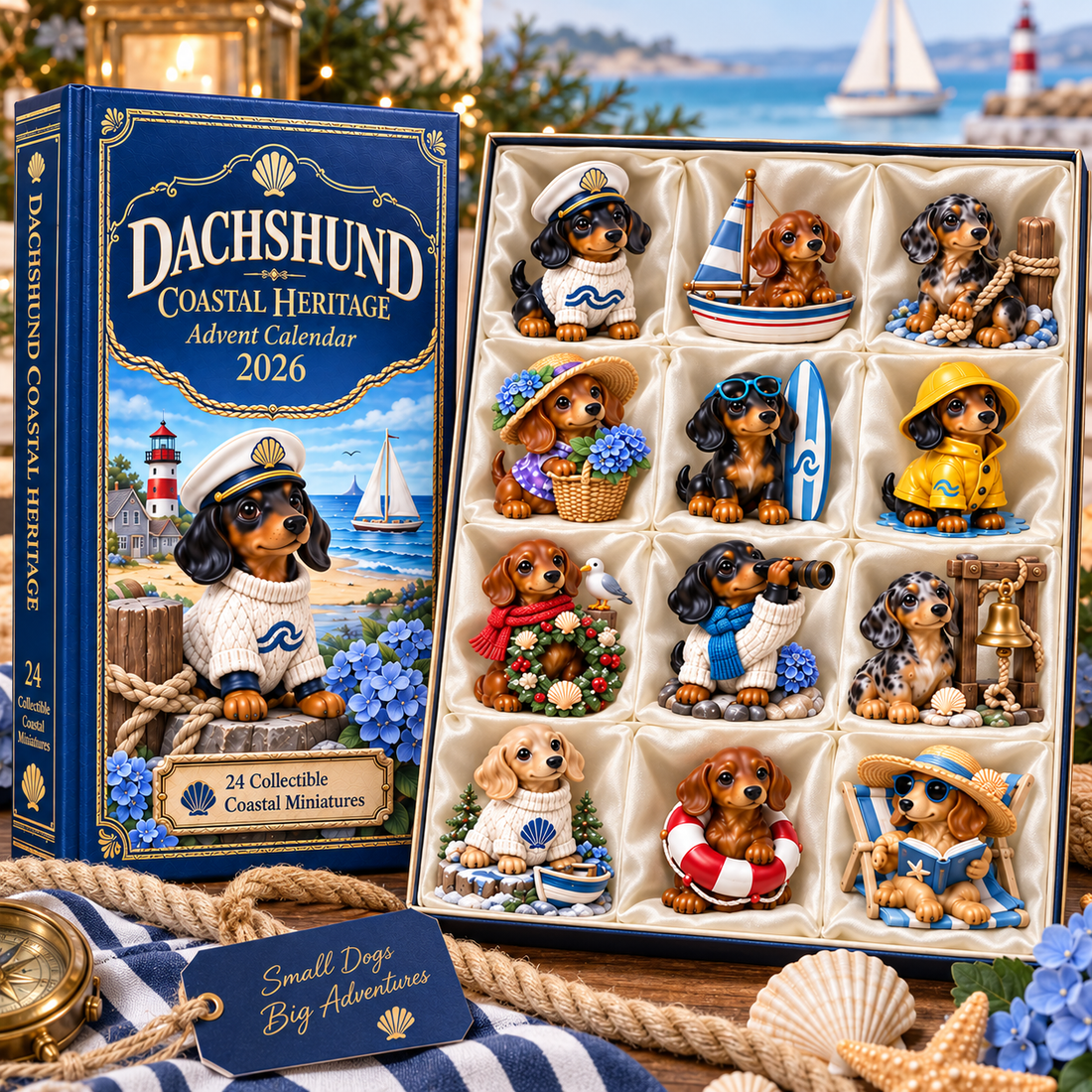Open Dachshund Coastal Heritage Advent Calendar showing the complete collection