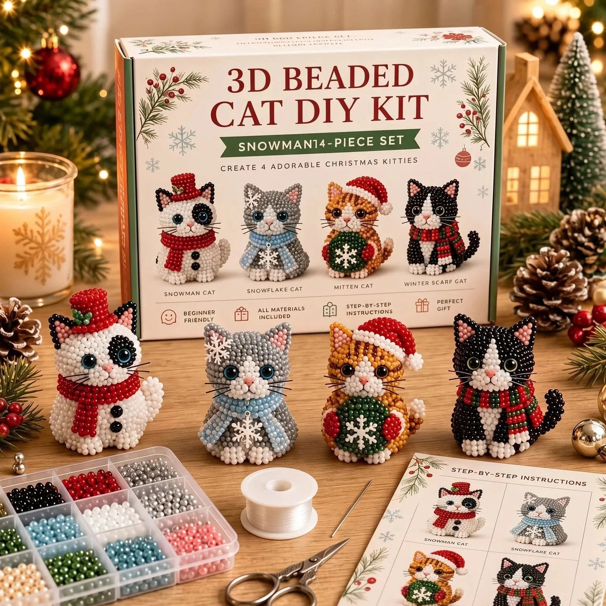 DIY beaded Christmas ornament kit Cat Set A snowman theme