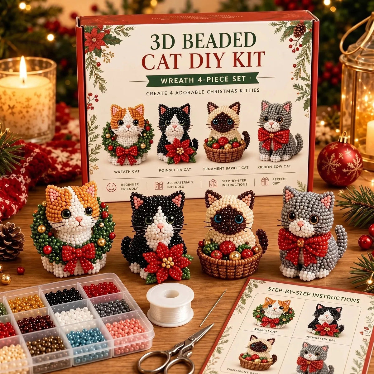 DIY beaded Christmas ornament kit Cat Set D holiday characters