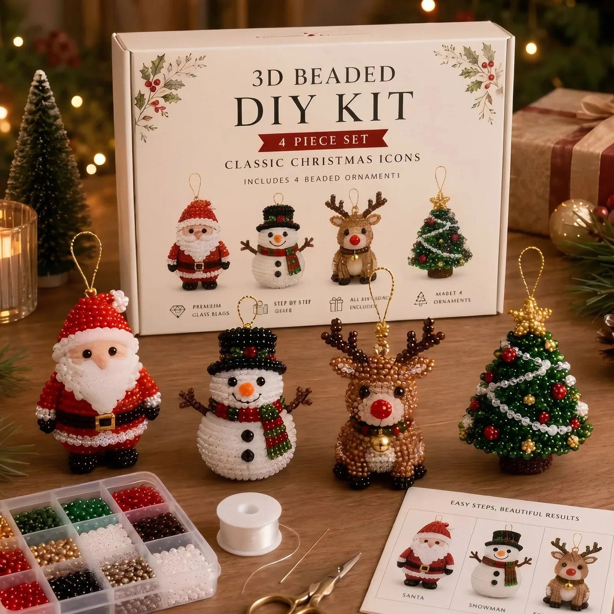 DIY beaded Christmas ornament kit Christmas Set six tree ornaments