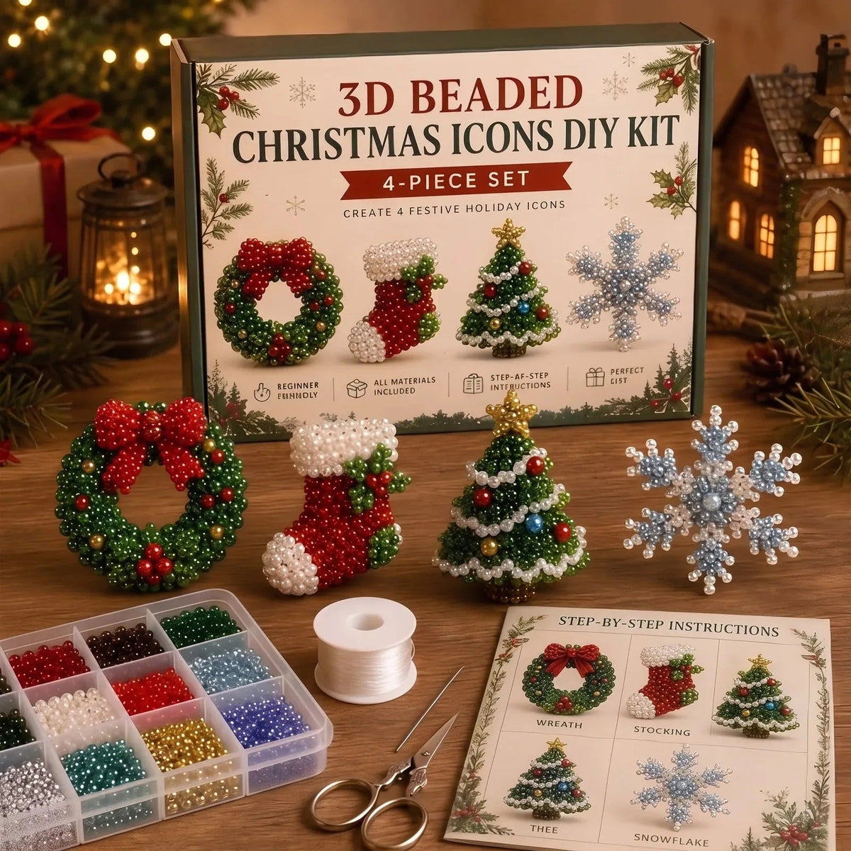 DIY beaded Christmas ornament kit Christmas Classic Santa Snowman Reindeer Tree