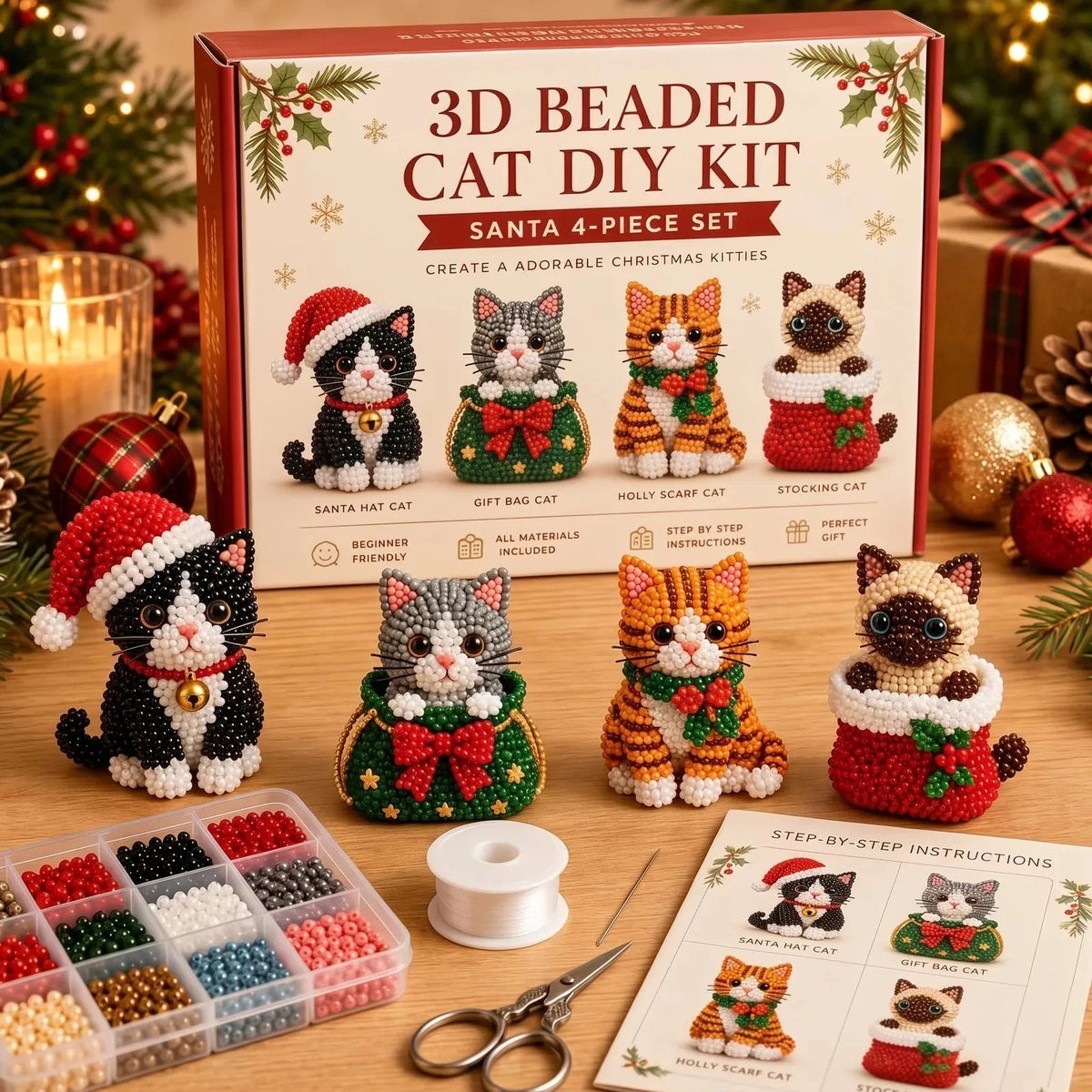 DIY beaded Christmas ornament kit Cat Set C wreath theme